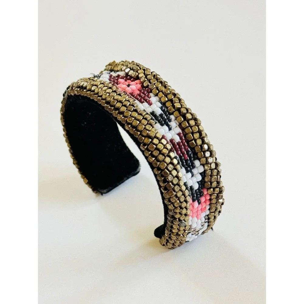 Maison Scotch Cuff Bangle Bracelet Beaded Glass Boho Statement OOAK Artisan Rare
